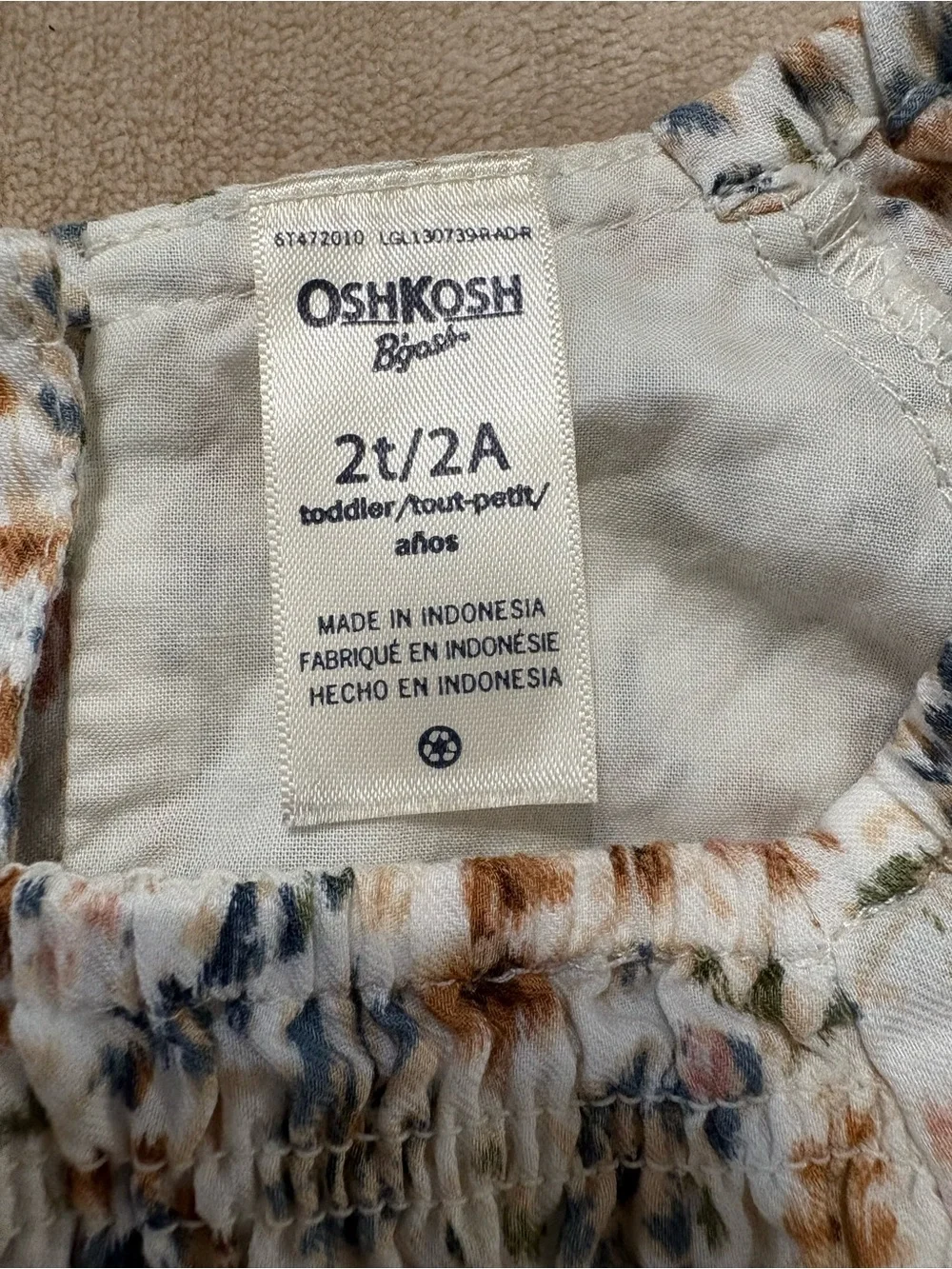OshKosh B'gosh Cream Floral Smocked Long Sleeve Dress with Pink and Rust Accents